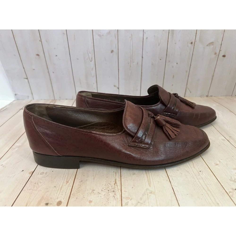 Vintage Bally Hardy  Burgundy Leather Tassle Loafers Dress Shoes Men's Sz 7.5D